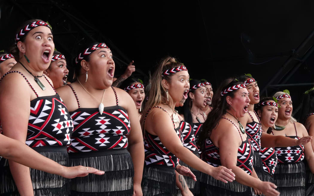 Performers from Muriwhenua kapa haka, fresh from Te Matatini.