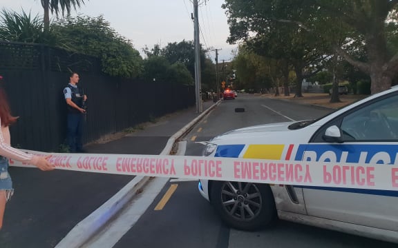 A police cordon in Richmond, Christchurch, where a man was shot on Tuesday evening.