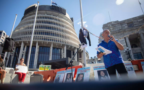 Anti-vaccine, anti-mandate protest in Wellington on Parliament grounds on ninth day - 16 February 2022.