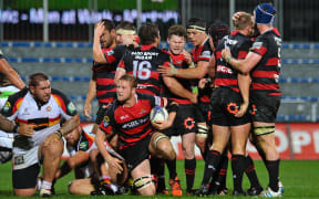 Canterbury celebrate win over Waikato in ITM Cup 2015.