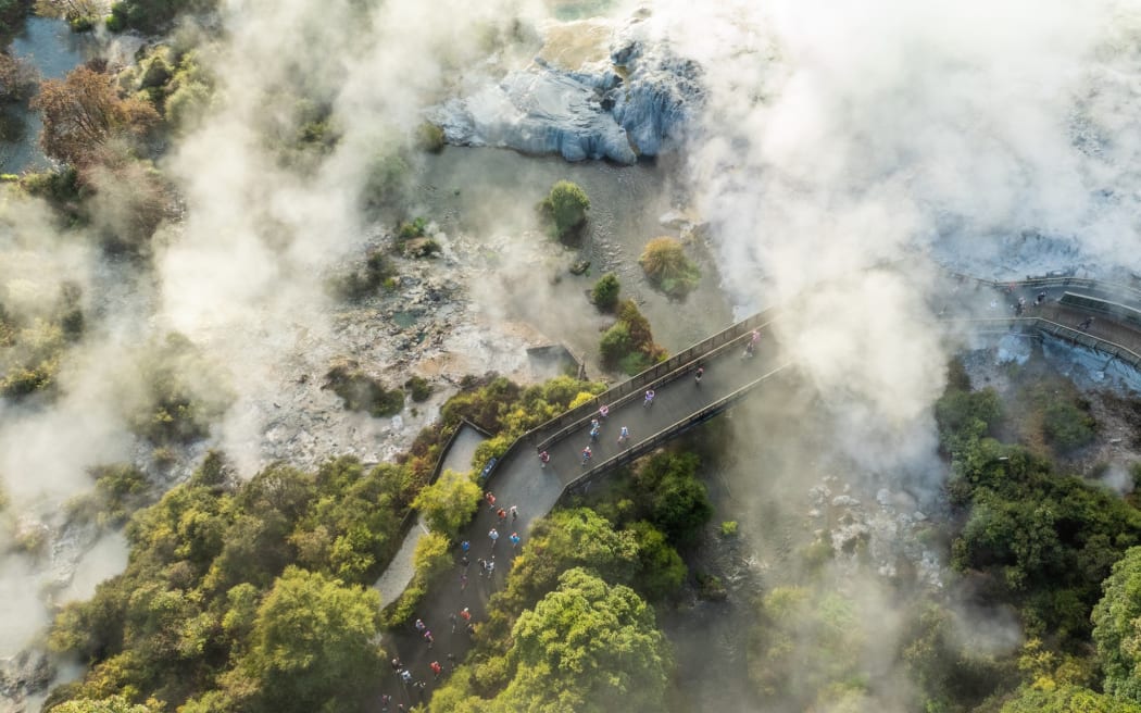 'Run the Forest' goes alongside geysers and through the redwoods of Rotorua.