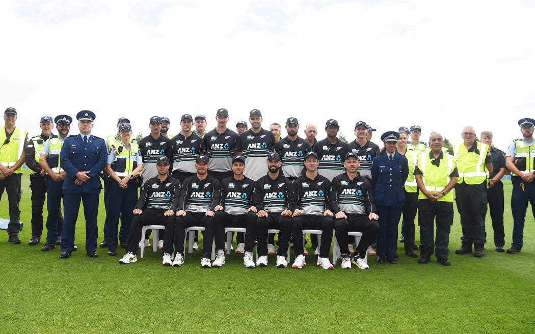 Black Caps and members of the New Zealand Police force during the 3rd T20 match between New Zealand and Sri Lanka at Saxton Oval, Nelson.