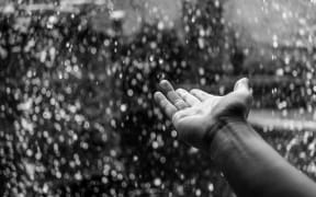 hand and raindrops