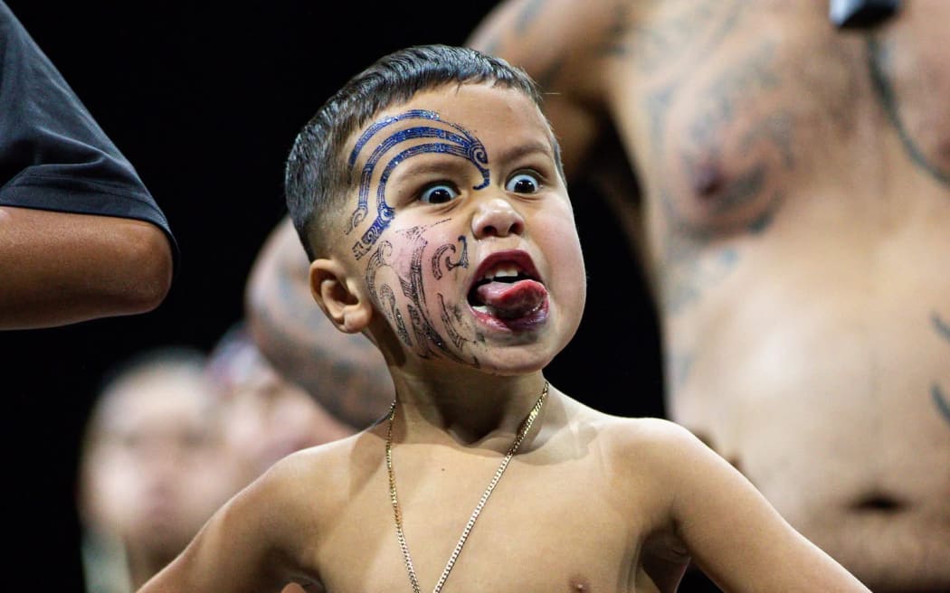 Tamariki kaihaka perform with Auckland-based rōpū Ngā Tūmanako at Tāmaki Hakangāhau.
