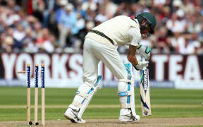 Michael Clarke bowled during third Ashes Test, Edgbaston 2015.