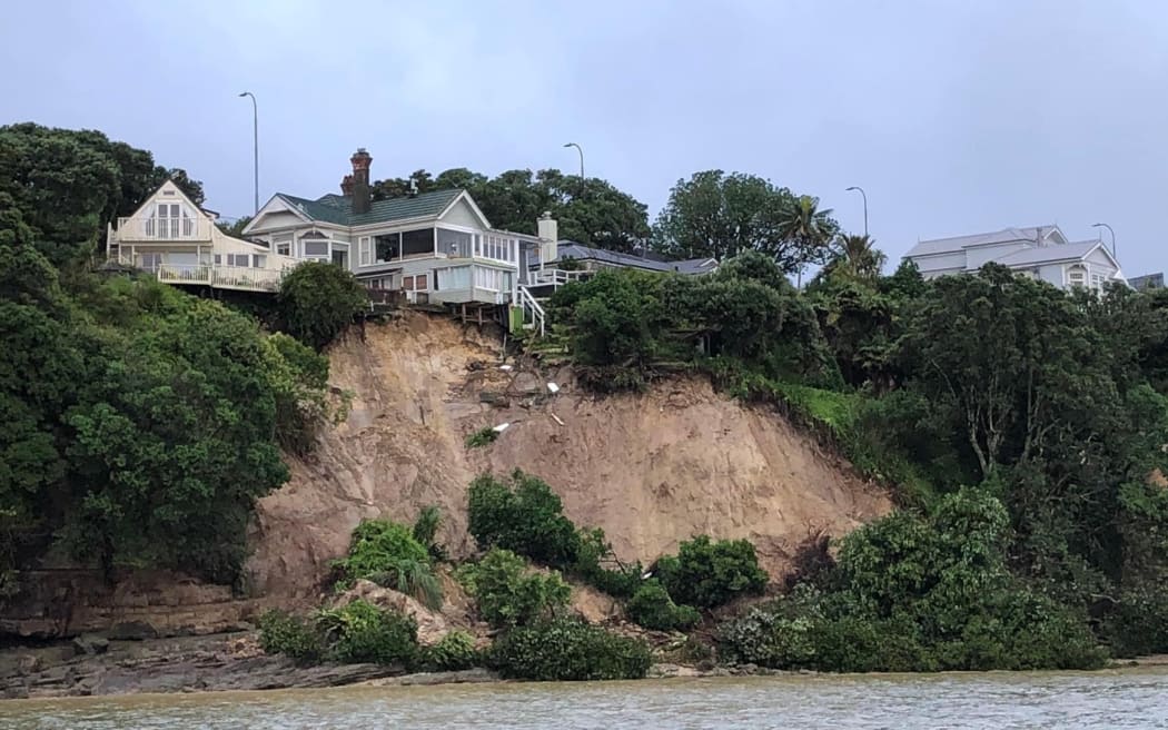 A cliff side at Princes Street, Northcote, was seen coming down after the heavy rain in Auckland.