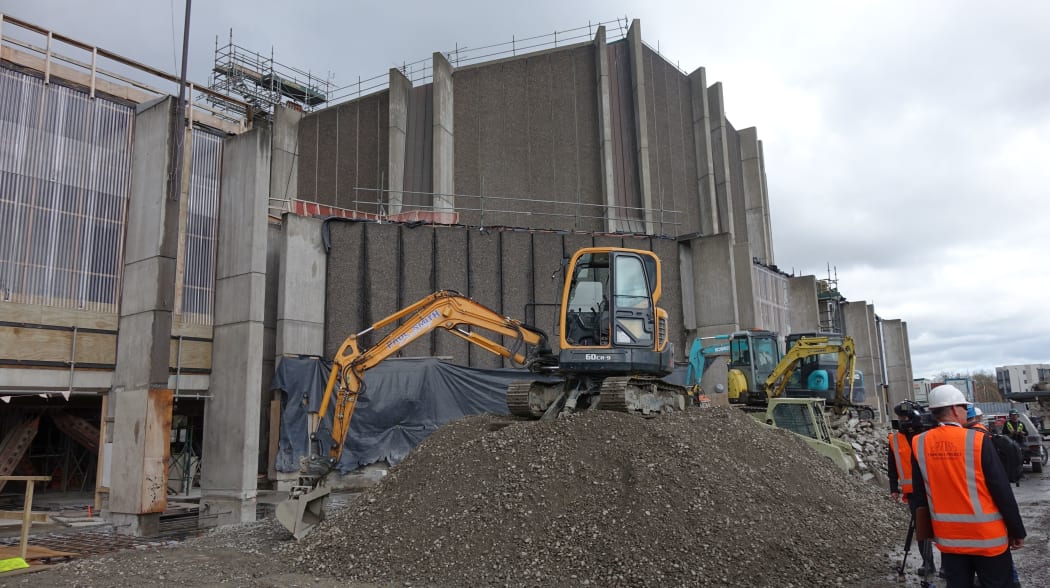 Construction outside the Christchurch Town Hall.