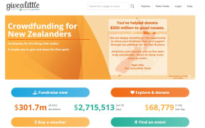 A screenshot of the Givealittle homepage.