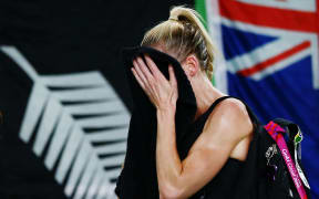 Silver Ferns captain Katrina Grant reacts to the loss to England on the Gold Coast.