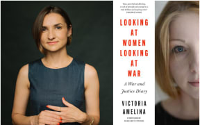 An image of Tetyana Teren and the cover of Victoria Amelina's book.