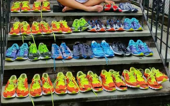 Harita Davies and the shoes she wore over 52 days.