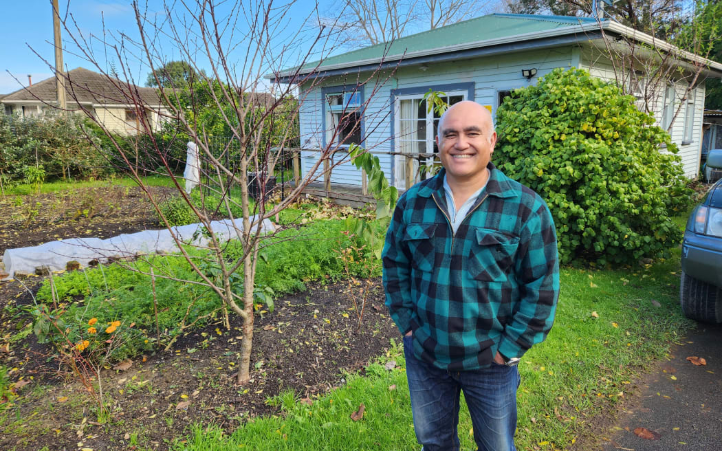 Adrian Sutherland in his flourishing quarter-acre Gisborne garden