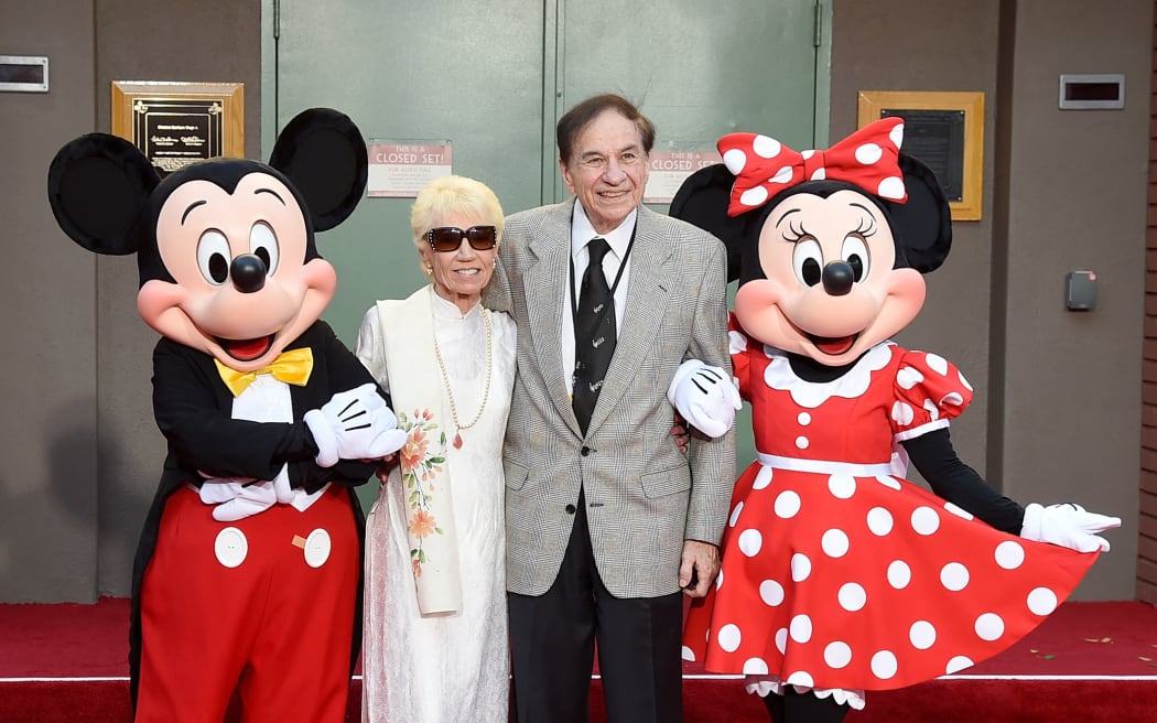 Elizabeth Gluck (left) and Richard M Sherman attend the stage dedication to the Sherman Brothers during the premiere of Disney's 'Christopher Robin' at Walt Disney Studios on 30 July, 2018 in Burbank, California.
