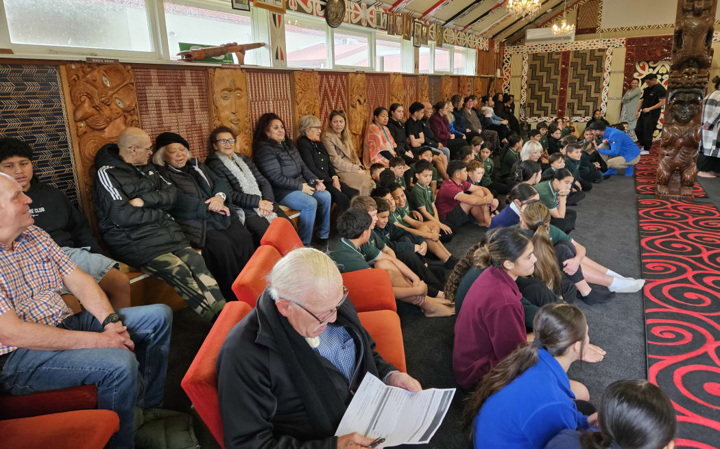 Teachers and students from Dannevirke gather at Mākirikiri Marae for the launch of Whātonga: In Search of Man.