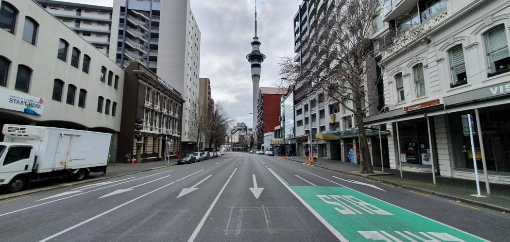 Central Auckland on Wednesday 25 August 2021 on the eighth today of a Covid-19 lockdown.