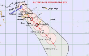 This forecast track of Cyclone Tino shows it passing over Vanua Levu and Tonga's capital, Nuku'alofa.