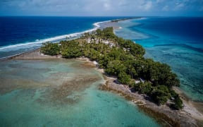 Aerial view of Amatuku island in Tuvalu.