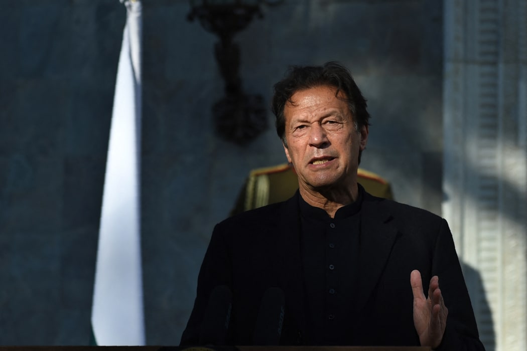 Pakistan's Prime Minister Imran Khan at a press conference at the Presidential Palace in Kabul on 19 November 2020.