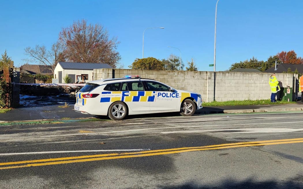 Police at the scene of a house fire in Rangiora, Christchurch.