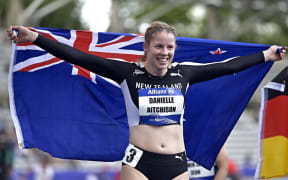 Danielle Aitchison (NZL) competes and wins Gold medal in the Women's 200m T36 final during Paris 2023 Para Athletics World Championships at Charlety Stadium in Paris, France, on July 15, 2023 - Photo Jean-Marie Hervio / KMSP (Photo by HERVIO Jean-Marie / KMSP / KMSP via AFP)