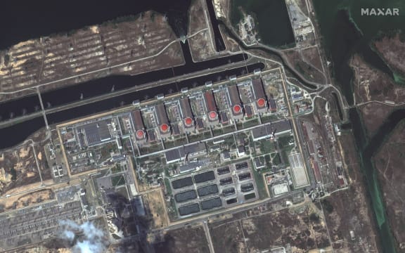 This handout satellite image courtesy of Maxar Technologies released on August 19, 2022, shows the Zaporizhzhia nuclear power plant, situated in the Russian-controlled area of Enerhodar, eastern Ukraine.
