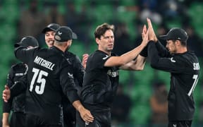 Matt Henry celebrates a wicket for the Black Caps.
