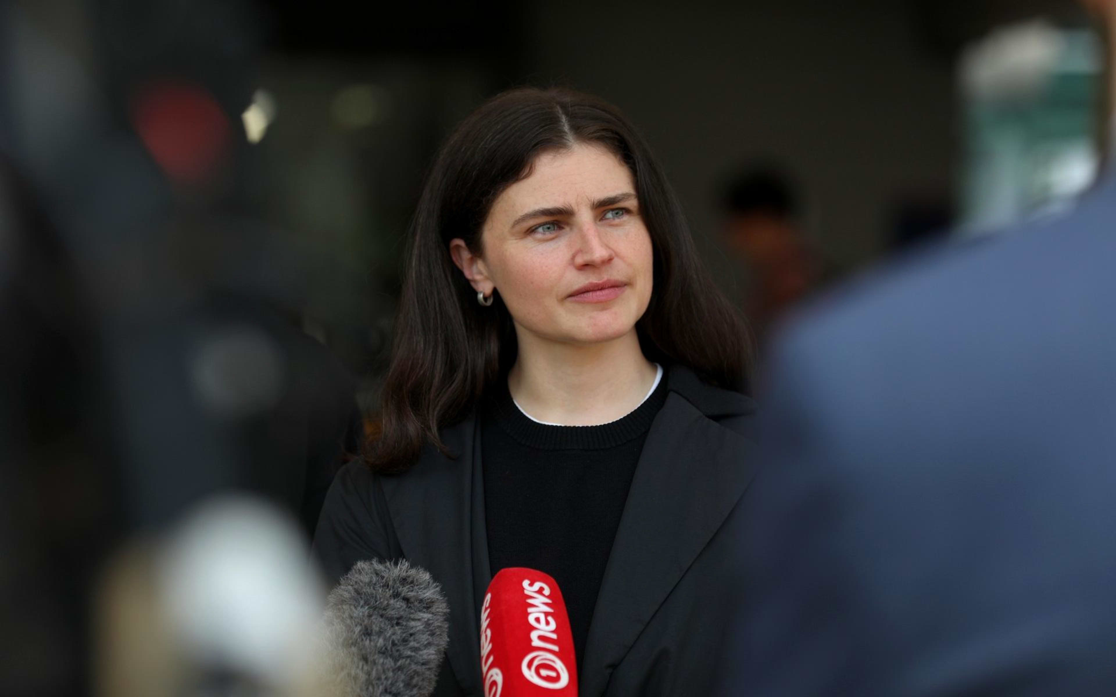 Green Party co-leader Chlöe Swarbrick speaks to media in Auckland.