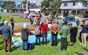 School Strike 4 Climate protesters at Puke Ariki Landing in New Plymouth on 27 September 2024, although RNZ's reporter said there were few school aged people present.

climate protest at NP's Puke Ariki Landing ... very few school age folk here