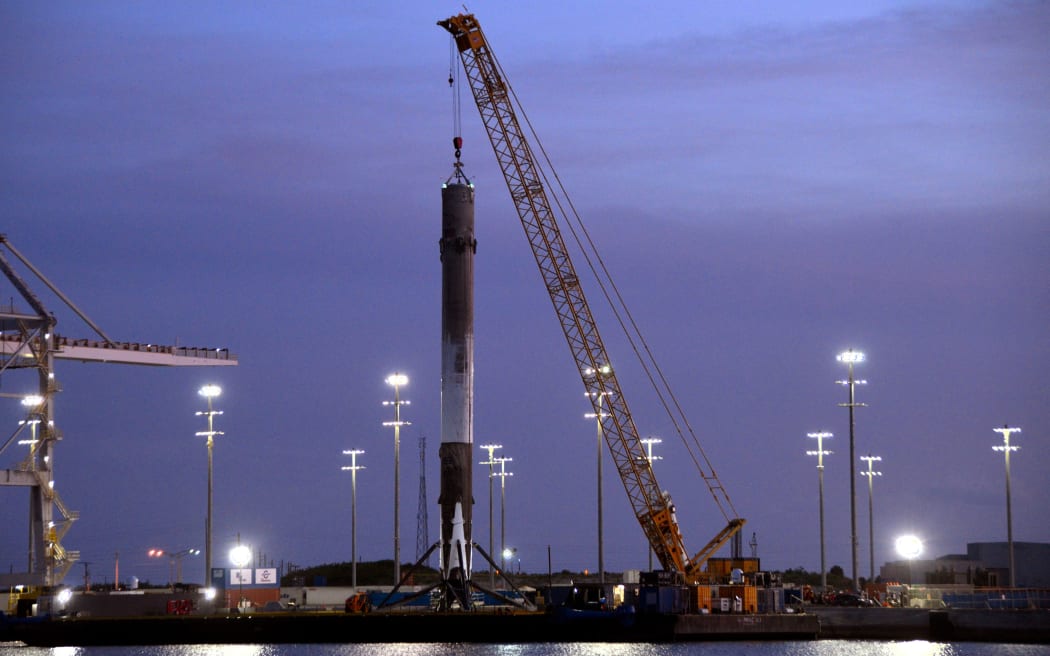 Part of a SpaceX Falcon 9 rocket at Port Canaveral, Florida.