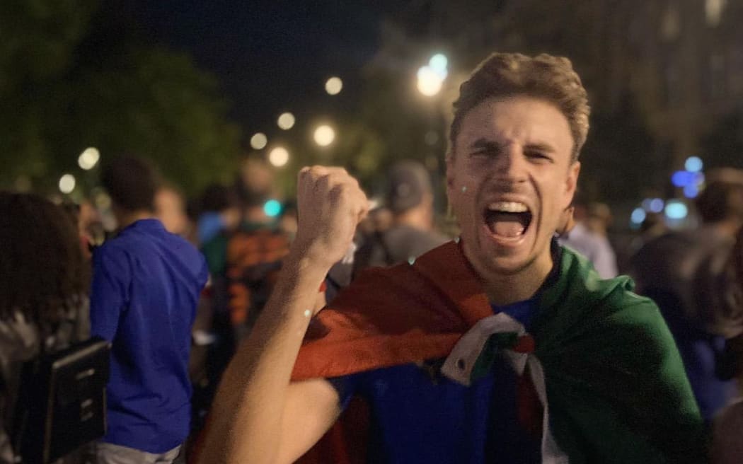 Raffaele Del Castello celebrating Italy winning the UEFA European Championship in 2021.