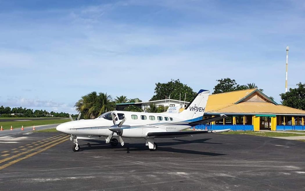 The survey plane takes off from Tuvalu's main airport at Funafuti, May 2019