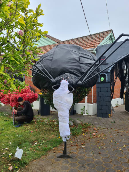 Halloween decorations set up at the Thomas St Haunt in Linwood, Christchurch.