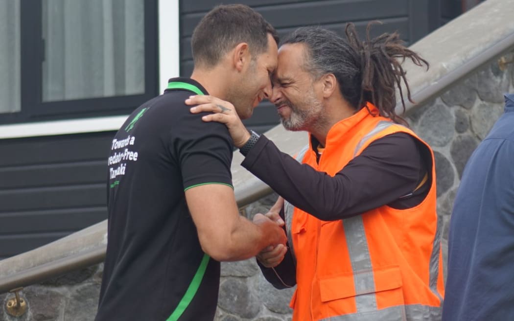Nga Mahanga a Tairi hapu member Tane Manu, left, and Towards Predator-Free project manager Toby Shanley