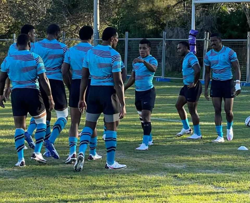 The Fiji men's sevens team during training on the Sunshine Coast.