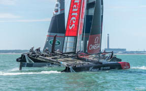Emirates Team NZ training on the Solent.