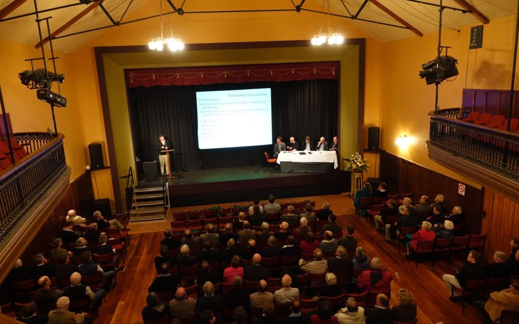 About 250 people attended the meeting on the benefits of irrigation at the Waipawa Municipal Theatre.