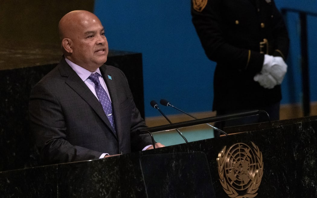 Micronesian President David Panuelo addresses the 77th session of the United Nations General Assembly at the UN headquarters in New York.