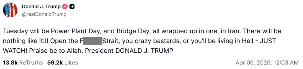 A social media post by US President Donald Trump using an expletive.