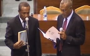 Gracia Shadrack is sworn in as the speaker of the Vanuatu parliament. 18 April 2020