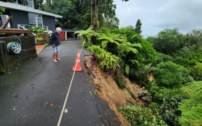 This man's driveway slipped onto Ototori Bay Road.