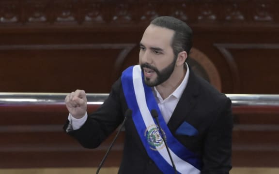 Salvadoran President Nayib Bukele delivers his annual address to the nation marking his third year in office at the San Salvador Legislative Assembly on June 1, 2022.