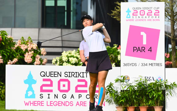 Eunseo Choi of New Zealand tees off the Queen Sirikit Cup, Singapore, May 2022.