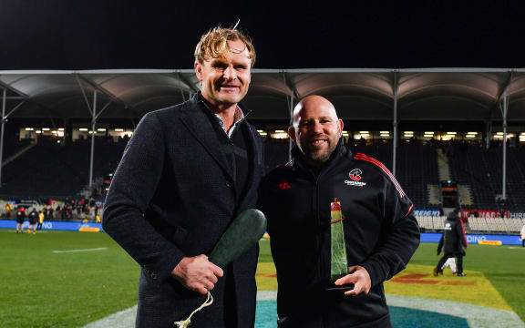 Scott Robertson Coach of the Crusaders and Jason Ryan Assistant Coach of the Crusaders, 2022.