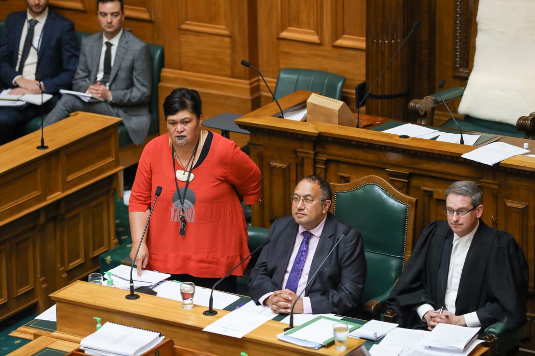 Minister of Local Government Nanaia Mahuta stands to speak from the Table in the debating chamber as her bill on Māori Wards goes through the Committee of the Whole House