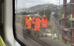 A picture taken by a passenger on a Kāpiti Line train that was stranded after an overhead cable broke.