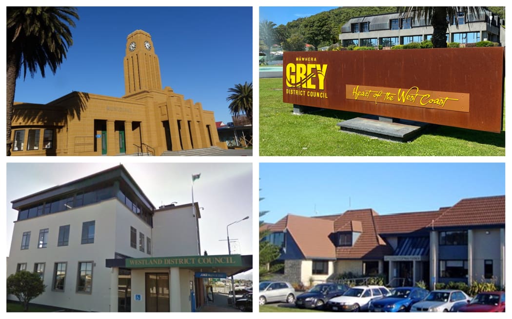From top left: Buller DC; Greymouth DC; West Coast Regional Council and Westland District Council