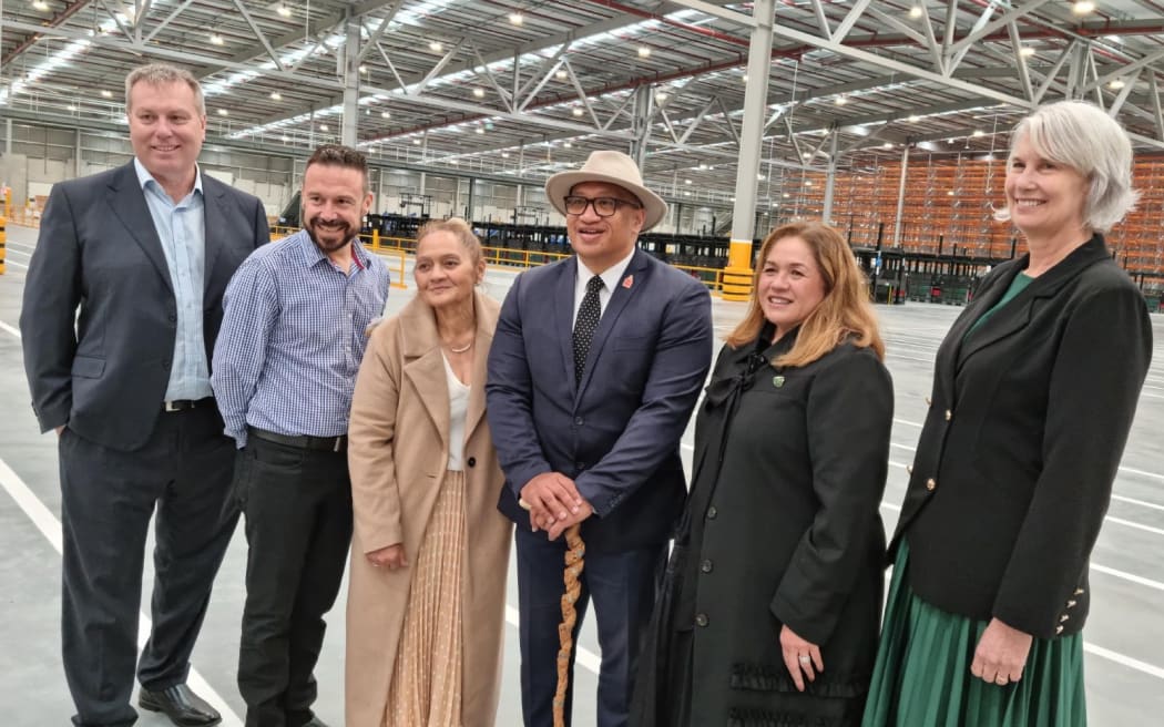 Chris Joblin, CEO, Tainui Group Holdings; John Gualtieri, CEO, Kmart; Heeni Katipa (representing Kiingi Tuheitia); Tumuaki Hone Thompson; Hinerangi Raumati, chair, Tainui Group Holdings; Mayor Paula Southgate.