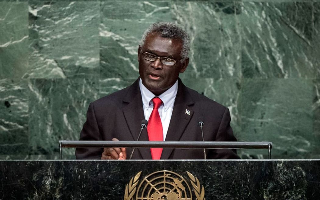 Solomon Islands Prime Minister, Manasseh Sogavare, speaking at the UN.