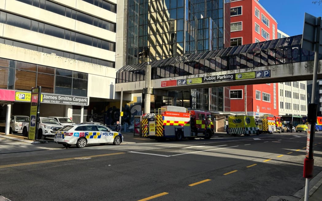 Emergency services at the Amora Hotel in Wellington, June 2024.