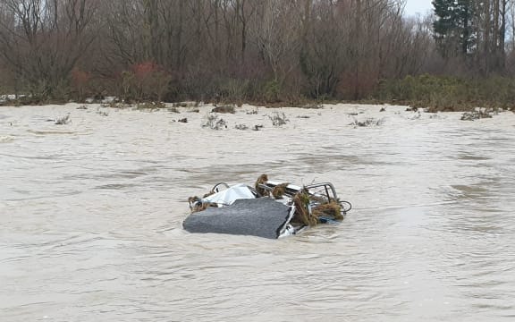 Wreckage of a car in the Ashburton Forks area, inland from Ashburton.